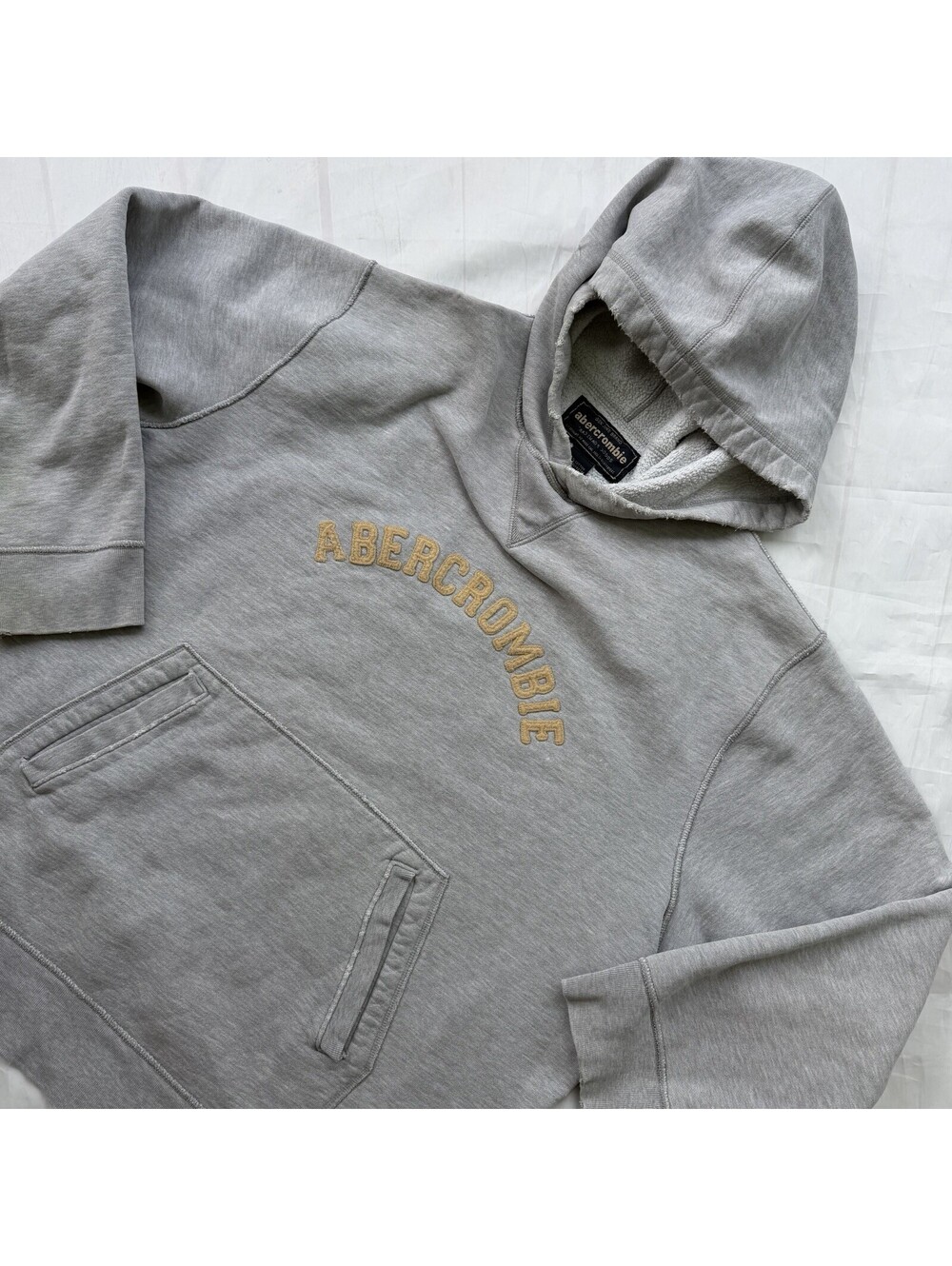 Abercrombie Y2K Sherpa Lined Hoodie Men’s XL Gray Spellout Vintage 2000s